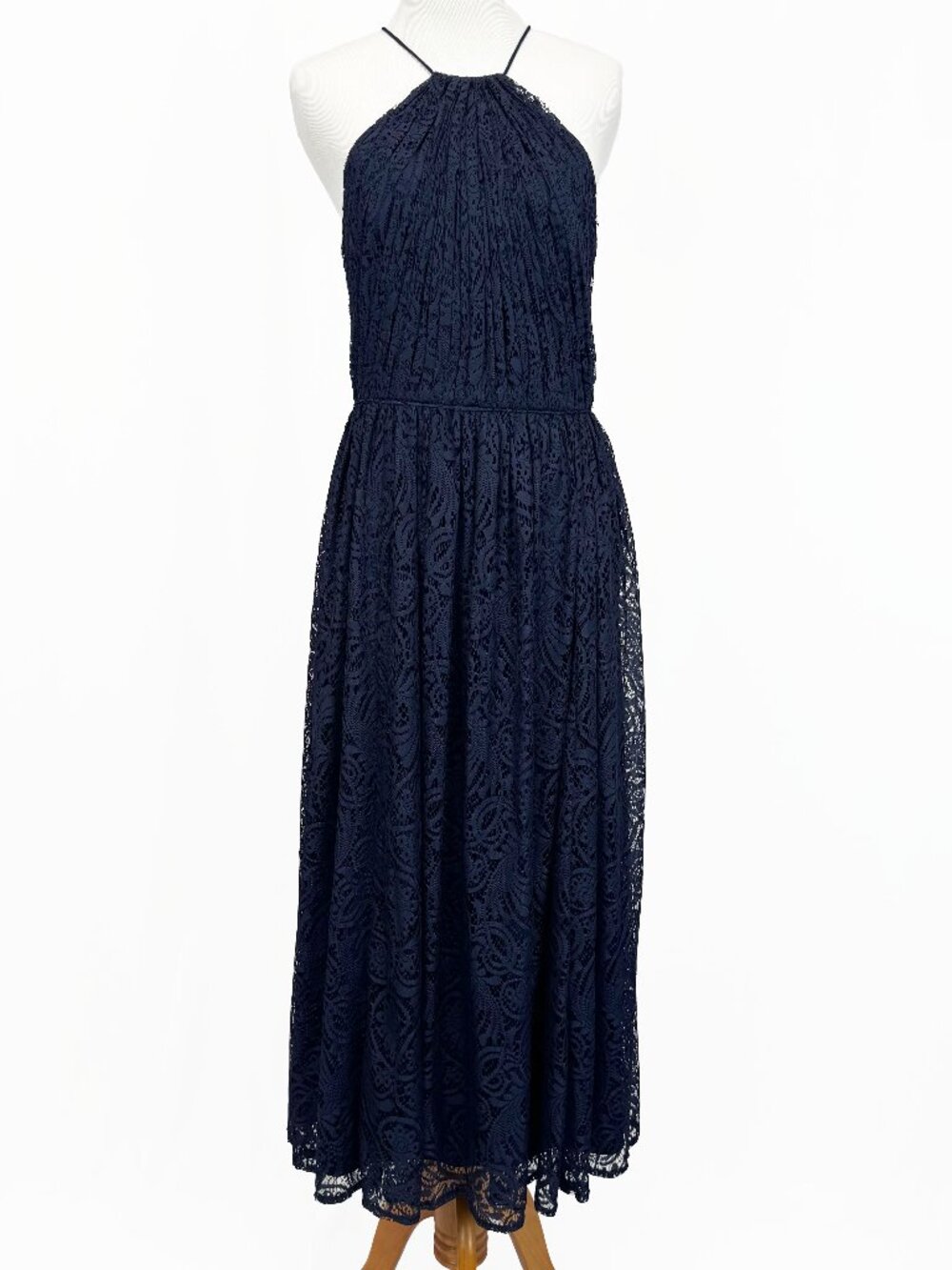 Vera Wang Navy Blue Lace Halter Maxi Dress Bridesmaid Formal Gown Women's Size 4